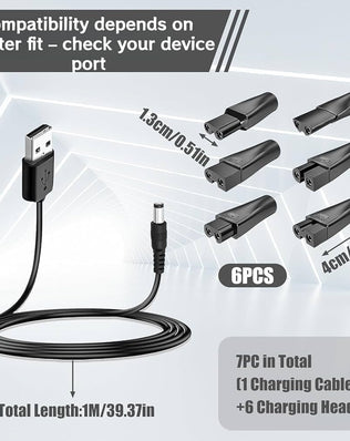 Problems Solved electric shaver charger kit with 7-piece universal USB replacement cable for grooming devices.