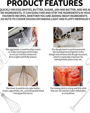 Problems Solved 3-piece stainless steel hand mixer accessory set for electric drill, ideal for kitchen blending and mixing tasks.
