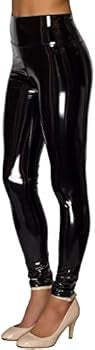 Women mirror faux patent leather leggings by Problems Solved, featuring reflective shiny stretch material and a sleek, fitted design.