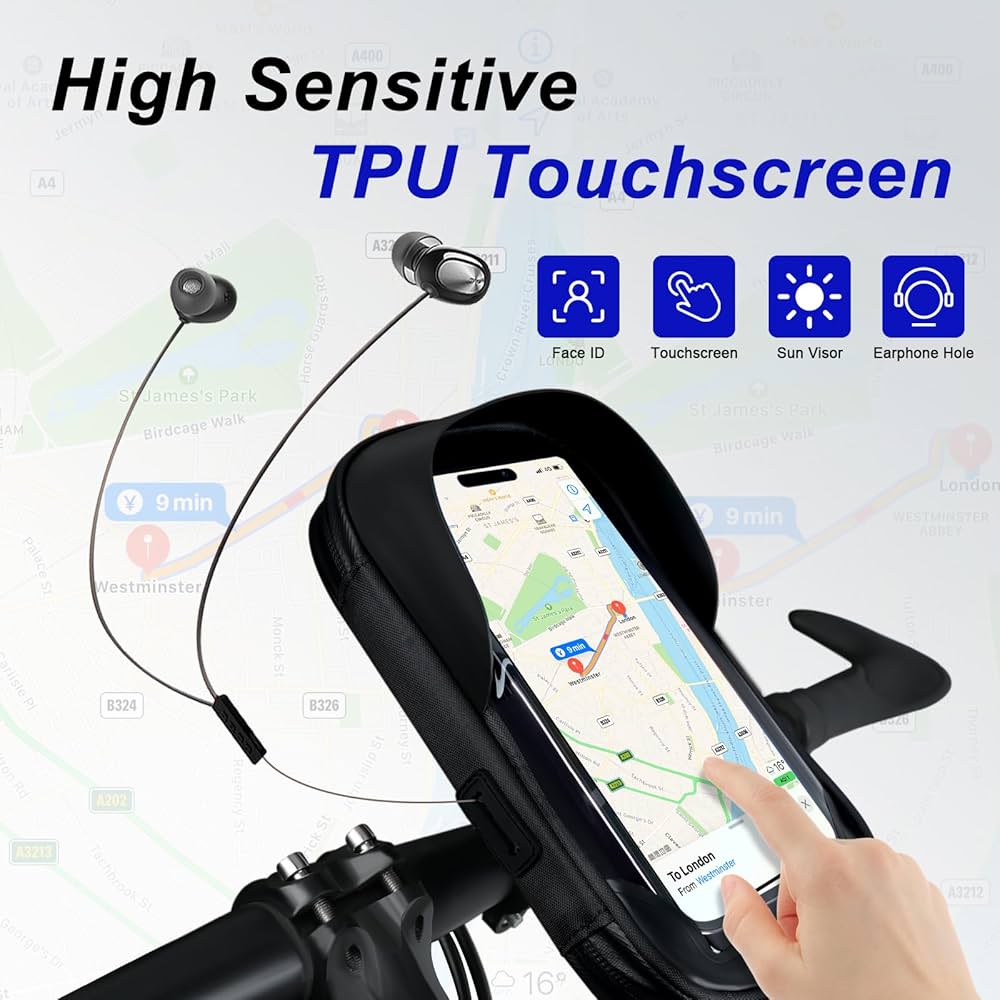 Problems Solved Flintronic waterproof bicycle phone holder with 360° rotation mounted on a bike handlebar.