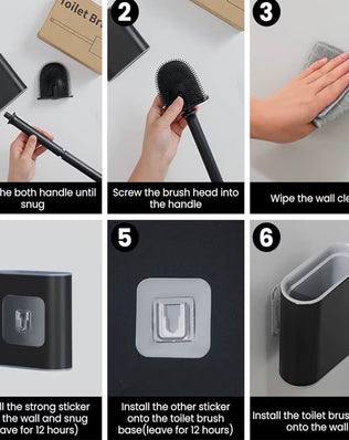 Silicone Flex Toilet Brush and Holder Set by Problems Solved, wall-mounted with deep cleaning bristles and sleek design