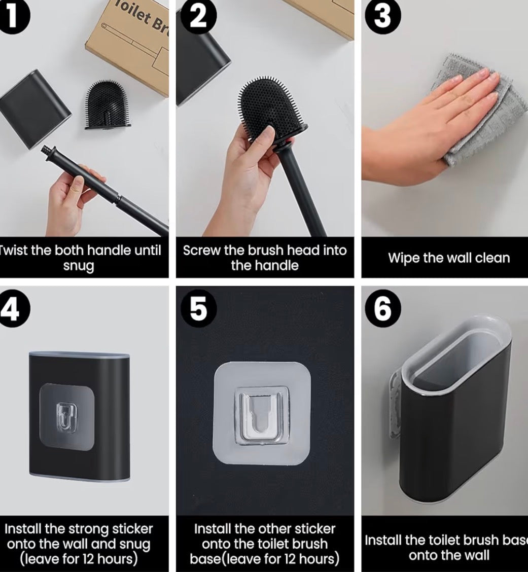 Silicone Flex Toilet Brush and Holder Set by Problems Solved, wall-mounted with deep cleaning bristles and sleek design