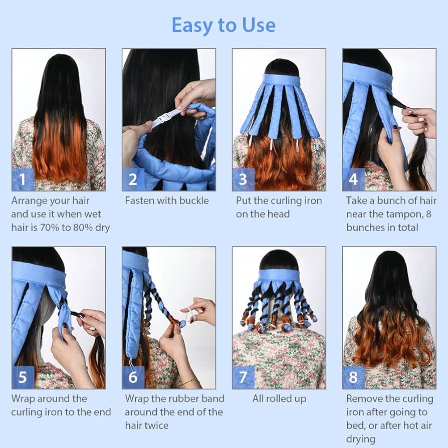 No Heat Hair Curlers for Long Hair, Soft Sleeping Overnight Silk Ribbon Hair Rollers Lazy