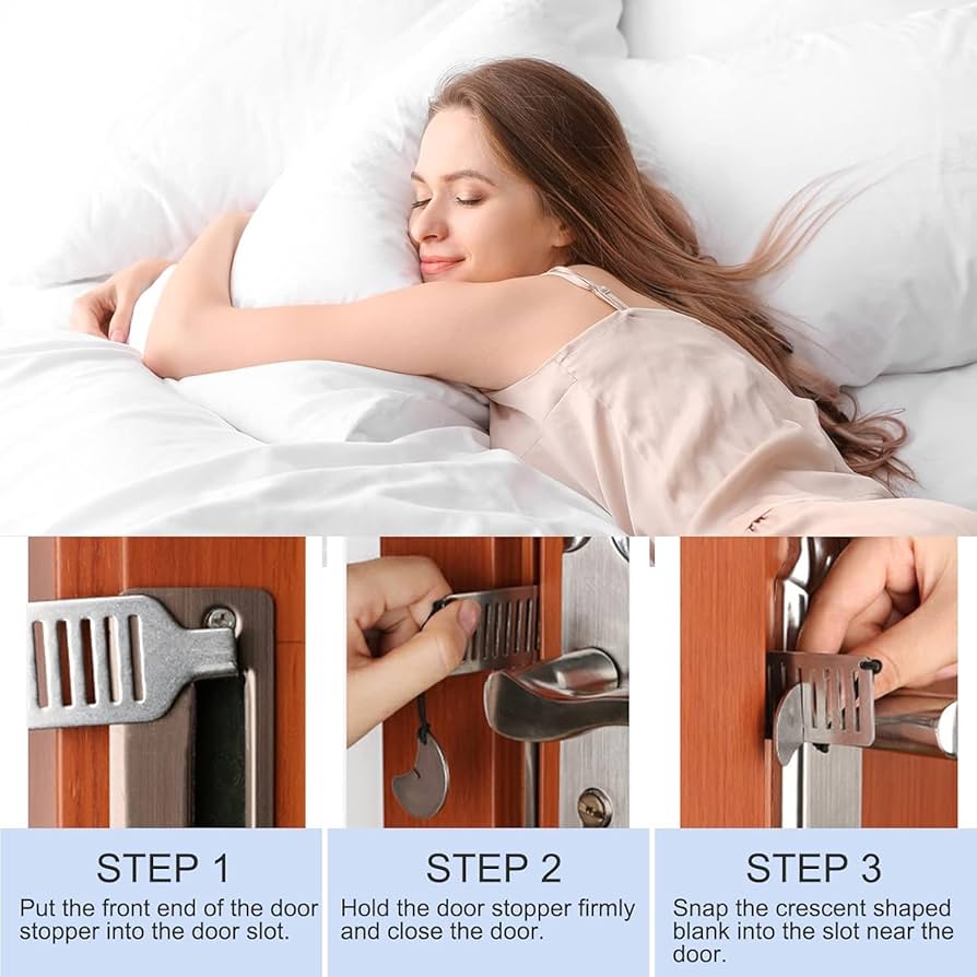 Problems Solved portable door lock, travel lock for hotel doors, compact safety device for secure travel and added room security