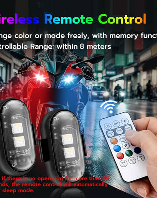 Problems Solved 4-pack LED car strobe lights with remote, wireless ambient lighting in 8 colors, showing colorful LED lights installed in a vehicle.