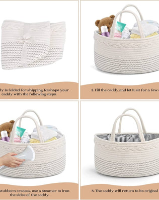 luxury little Nappy Caddy Organiser, Large - Cotton Rope Baby Diaper Organiser