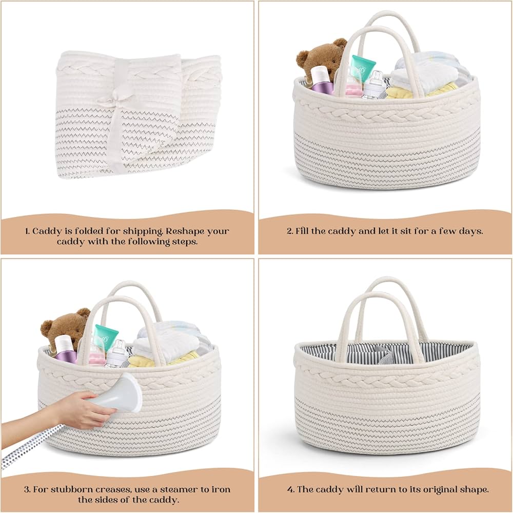 luxury little Nappy Caddy Organiser, Large - Cotton Rope Baby Diaper Organiser