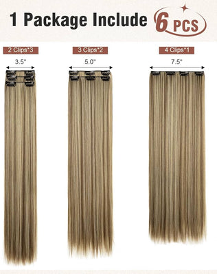 6PCS Clip in Hair Extensions 24" Straight Long Extensions for Women Synthetic Hairpiece