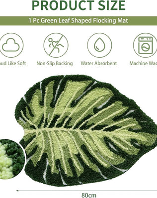 Problems Solved green monstera leaf bath mat, tropical plant-shaped shower rug, bathroom floor mat with vibrant leaf design
