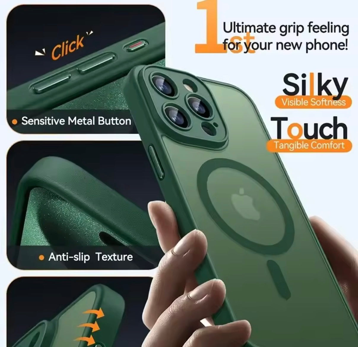 Problems Solved magnetic phone case compatible with MagSafe, military-grade shockproof protection for iPhone models.