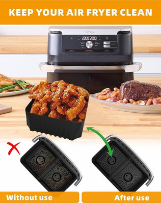 Silicone liners for Ninja AF500UK 10L dual air fryer, Problems Solved brand, reusable accessories for easy cleanup.