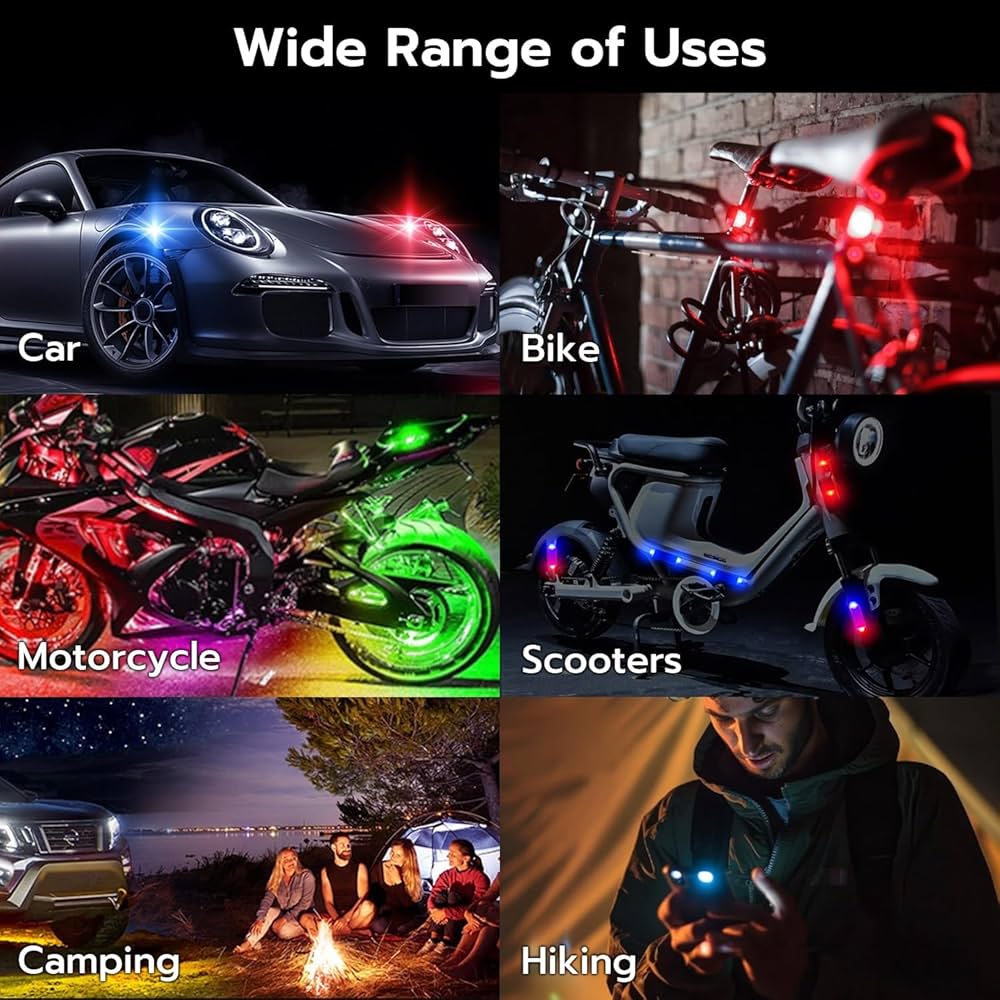 Problems Solved 4PCS LED Car Strobe Lights with remote, wireless ambient lights in 8 colors installed on a vehicle.