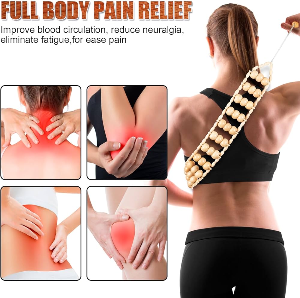 Problems Solved Wood Therapy Massage Tool for cellulite and self-massage, showing smooth wooden surface and ergonomic design.