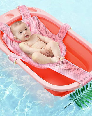 Baby Bath Net and Mesh Bath Pad by Problems Solved, adjustable baby bath mat with soft mesh for gentle bathing support.