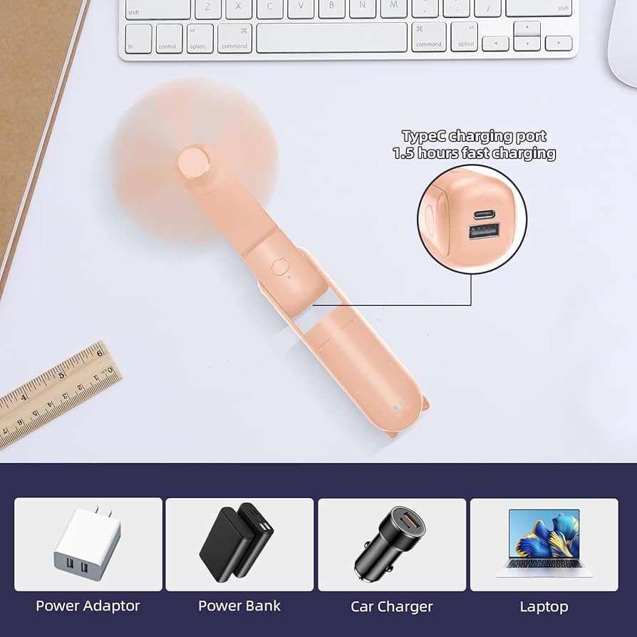Problems Solved USB rechargeable handheld fan with three speed settings, compact mini portable fan for personal cooling.