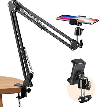Problems Solved overhead tripod portable electronic mount with articulating arm and phone holder for video recording.