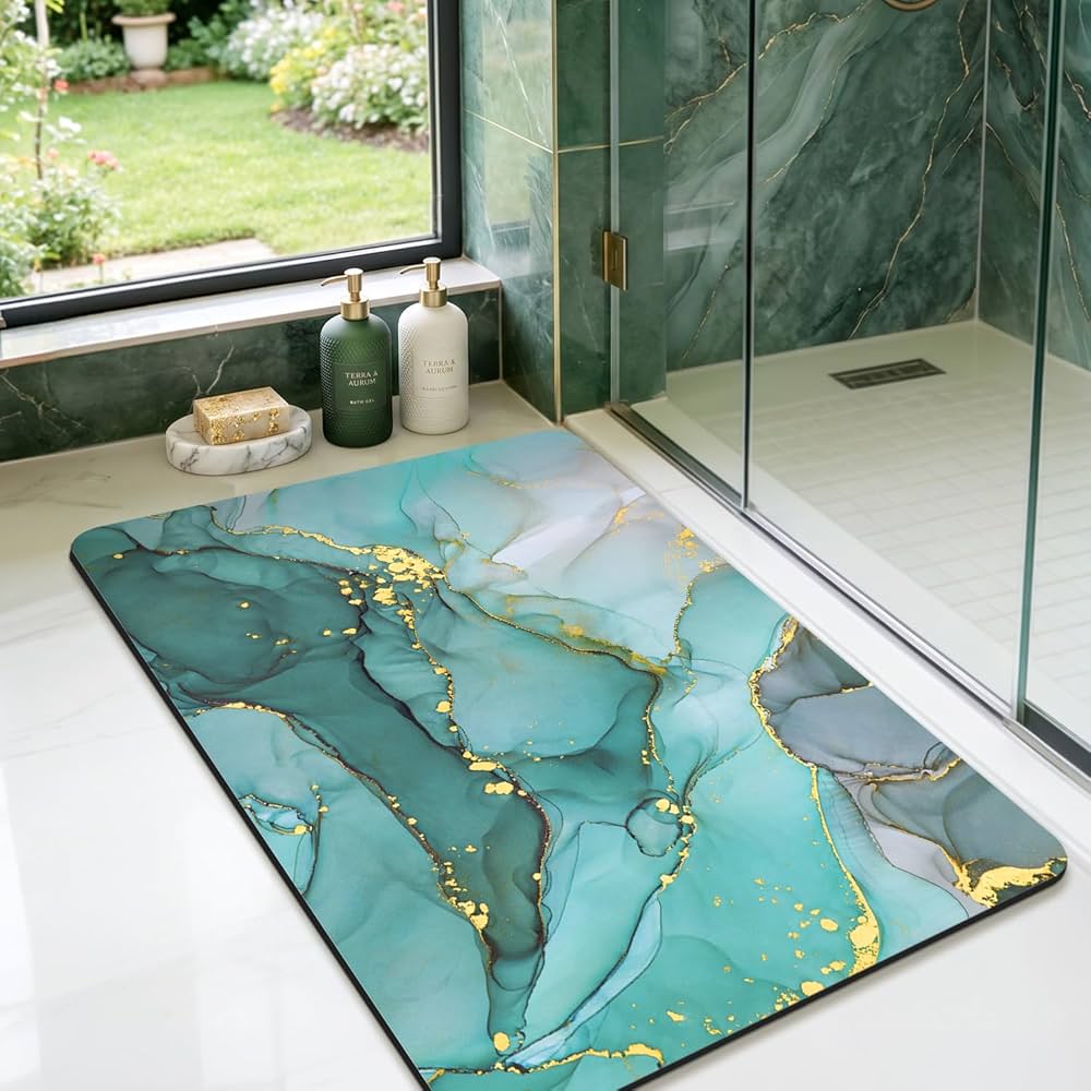 Problems Solved non-slip bath mat, 40x60 cm, quick-drying, super absorbent bathroom shower mat with textured surface.