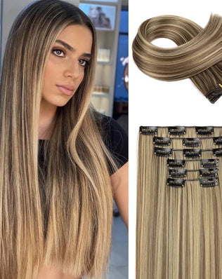 6PCS Clip in Hair Extensions 24" Straight Long Extensions for Women Synthetic Hairpiece
