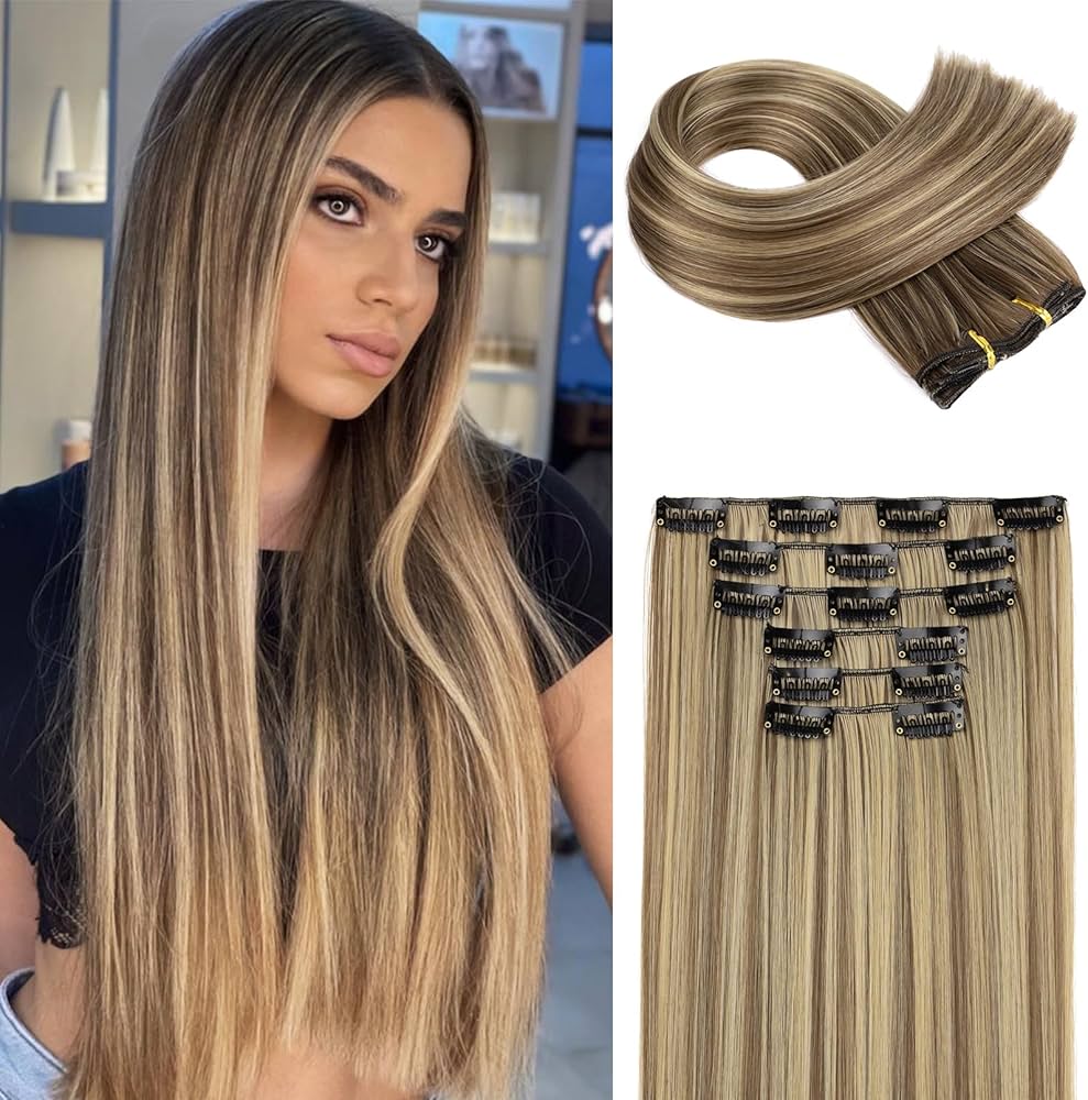 6PCS Clip in Hair Extensions 24" Straight Long Extensions for Women Synthetic Hairpiece