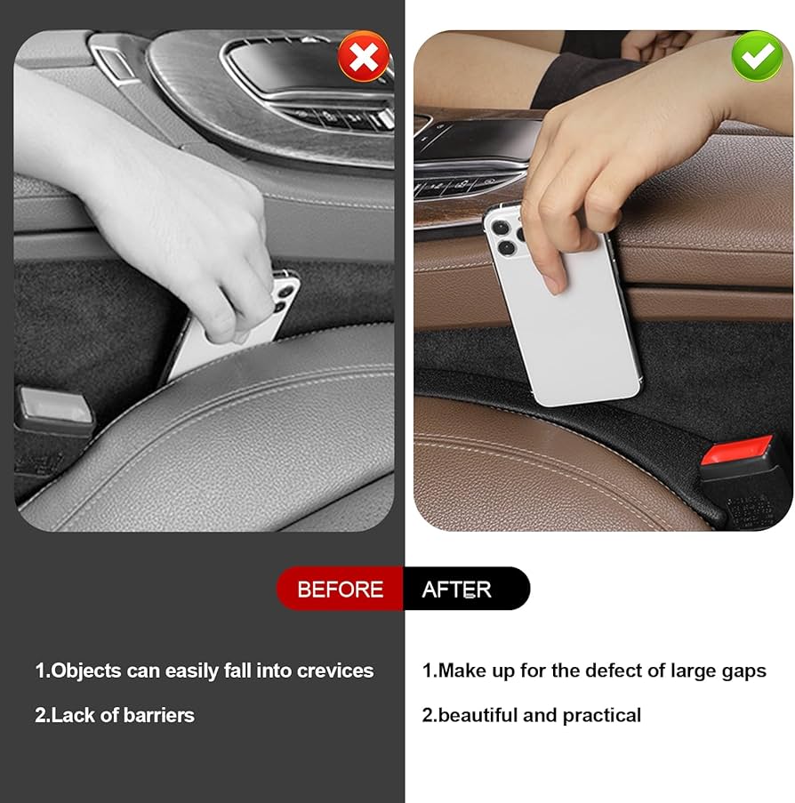 2 Pack Car Seat Gap Filler Car Seat Interior Universal Fit PU Leather Car Seat Gap Plug