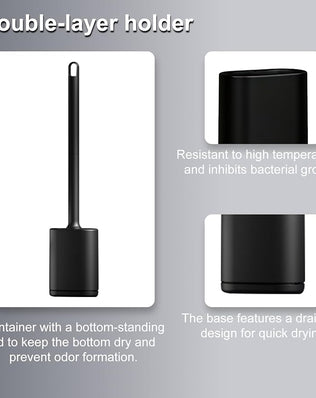 Toilet Brush and Holder with Flat Flexible Silcone Head & Durable and Flexible Bristles
