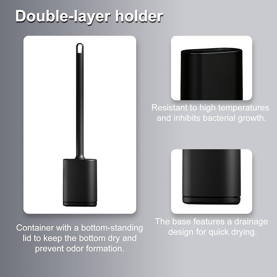 Toilet Brush and Holder with Flat Flexible Silcone Head & Durable and Flexible Bristles
