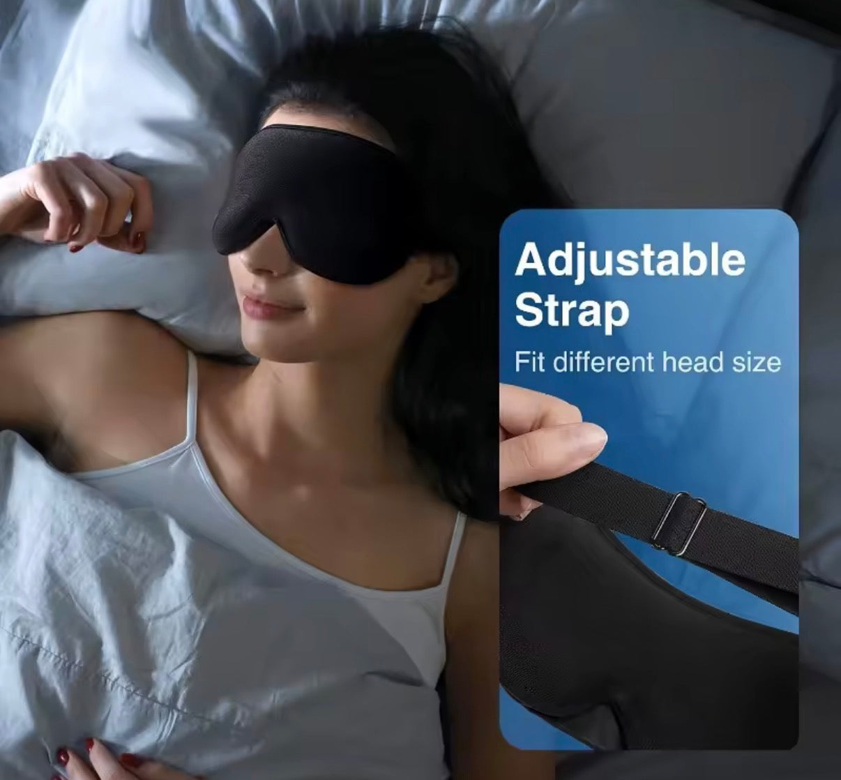 Problems Solved 3D weighted sleep mask for women and men, blocking light for restful sleep, with ergonomic design and soft fabric.