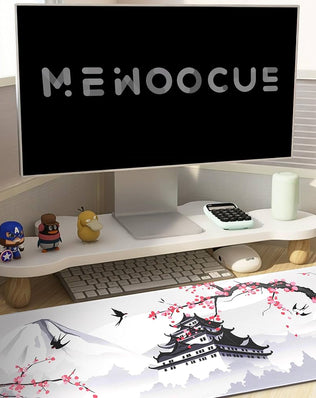 Problems Solved XXL gaming laptop mouse pad with Japanese cherry blossom white design, large smooth surface for gaming and work.