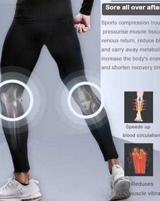 Men's compression trousers by Problems Solved, form-fitting base layer sports tights for athletic performance.