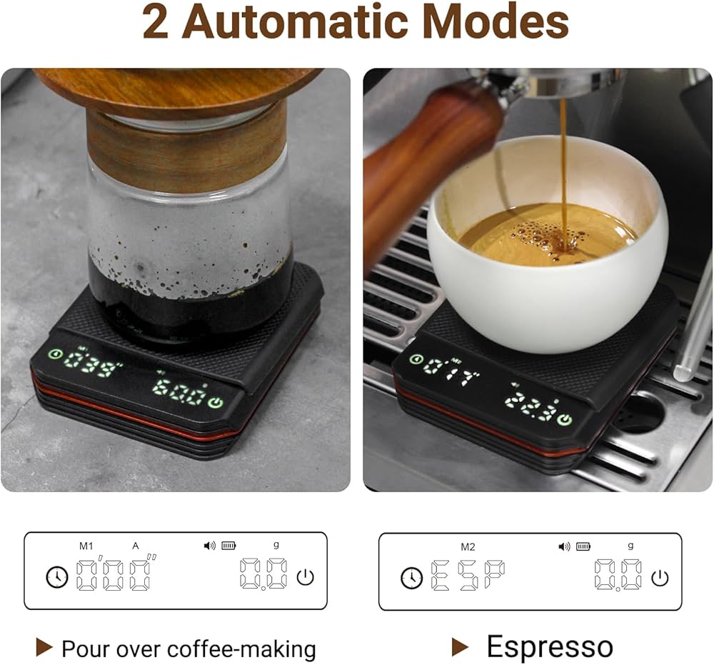 Problems Solved high-precision coffee scales with timer, 3 modes, compact design, and 0.1g accuracy for precise coffee measurement.