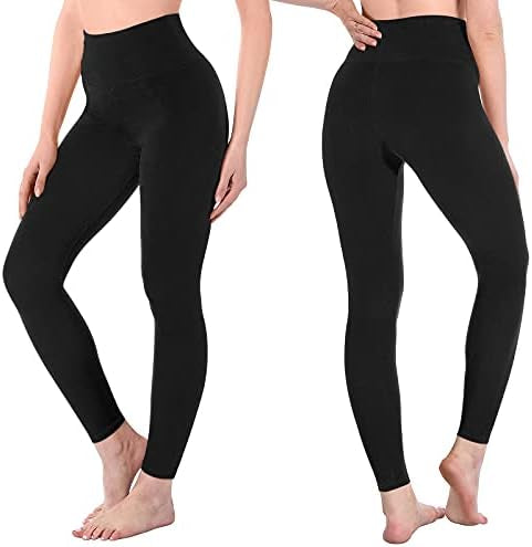 Two pairs of Problems Solved women's high-waisted, stretchy athletic leggings with tummy control, shown laid flat.