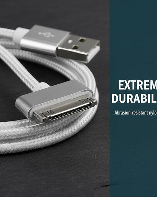 Problems Solved iPhone braided USB charger cable, 1 meter silver sync and data transfer lead for Apple devices.