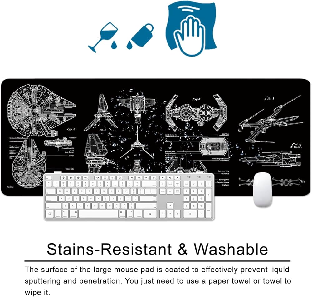 Problems Solved large black gaming mouse pad, XL desk mat measuring 31.5x11.8 inches with smooth surface for gaming and office use.