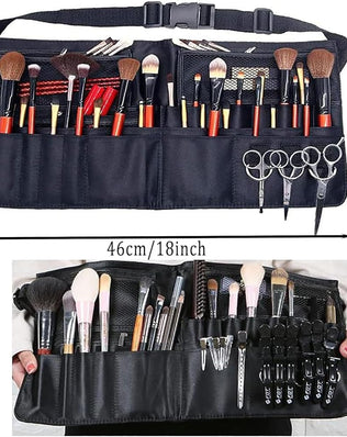 Problems Solved makeup brush cosmetic bag with organized compartments for makeup brushes, compact and portable for artists and travel.