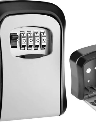 Problems Solved wall-mounted key safe lock box with numeric keypad, outdoor key holder for secure access.