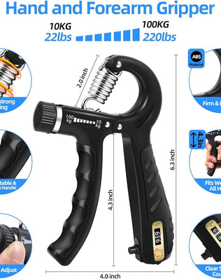 2PCS Grip Strength Trainer with 22-220Lbs (10-100kg) Adjustable Resistance