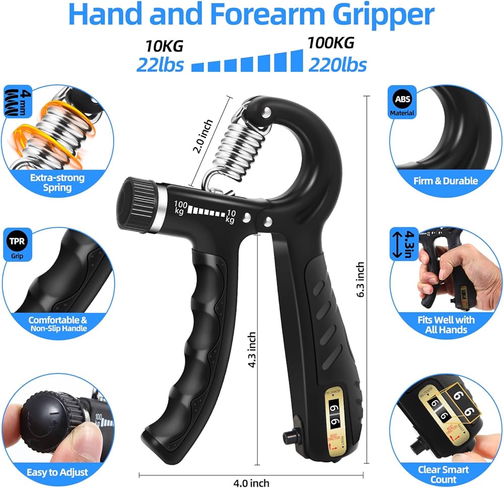 2PCS Grip Strength Trainer with 22-220Lbs (10-100kg) Adjustable Resistance