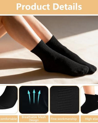 Pair of breathable, cushioned women's ankle socks by Problems Solved, shown in a collection of 10 pairs, designed for comfort and wickability.
