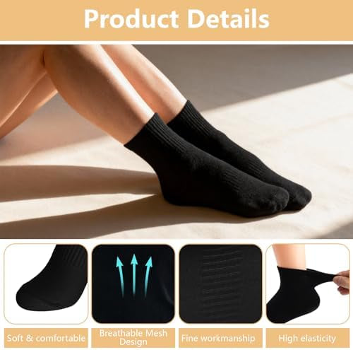 Pair of breathable, cushioned women's ankle socks by Problems Solved, shown in a collection of 10 pairs, designed for comfort and wickability.
