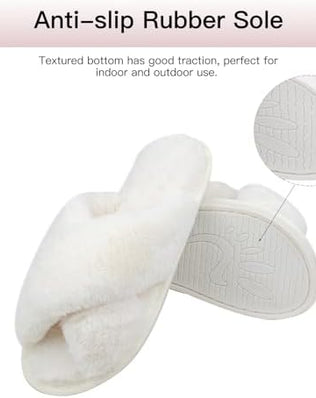 Women's Fluffy Cross Band House Slippers Fuzzy Open Toe Slippers Slip-on Cosy Plush