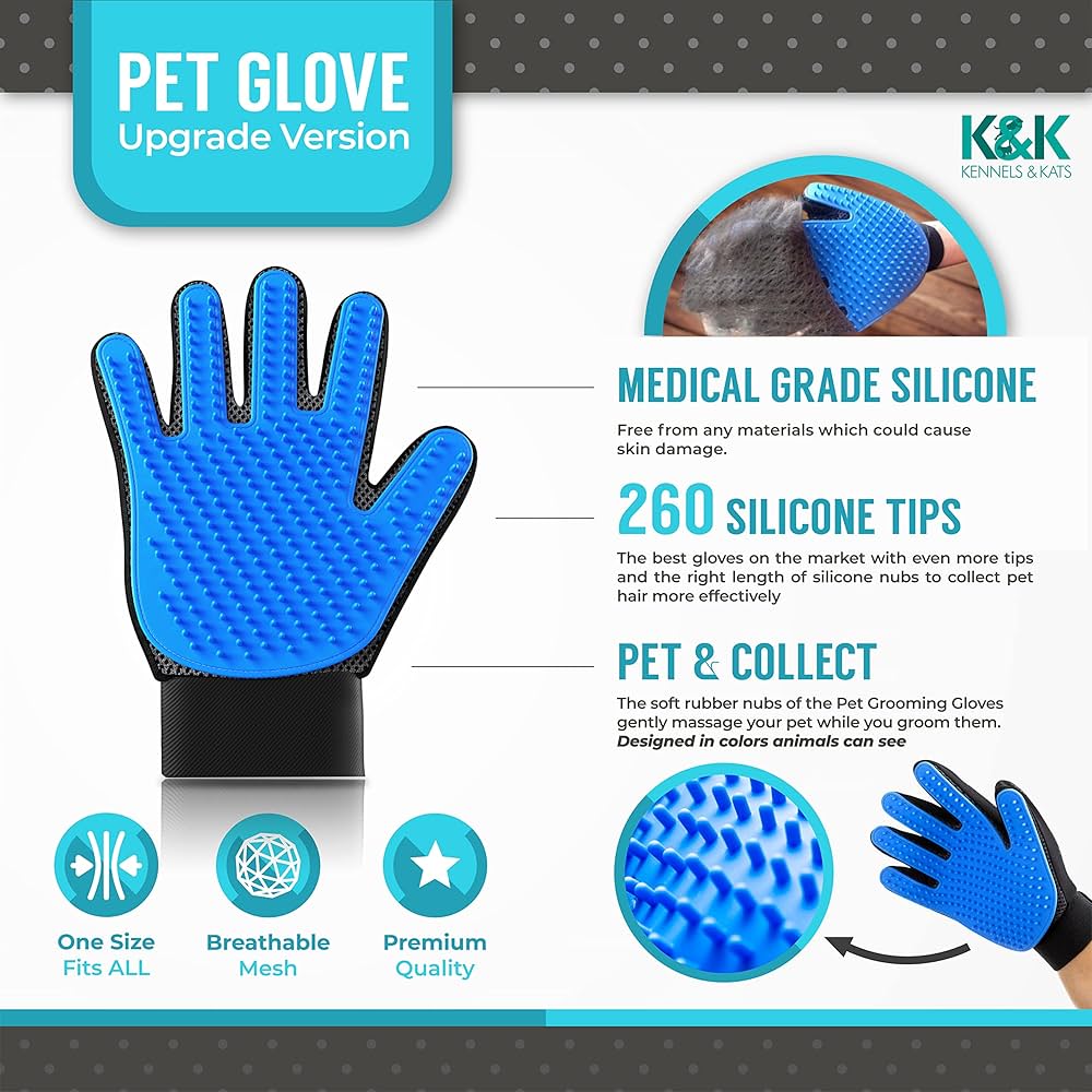 Pet Grooming Glove | Pet Brush Glove | Premium De-shedding Glove for Easy, Mess-free