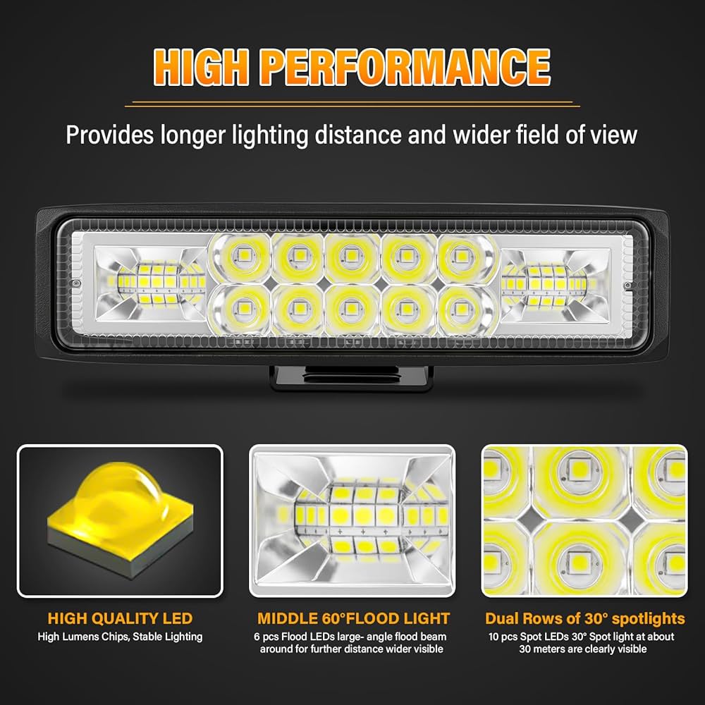 1 PCS Led Work Light Bar, 6 inch 24WSpot Flood Beam, 12V 24V Driving Lights Lamp