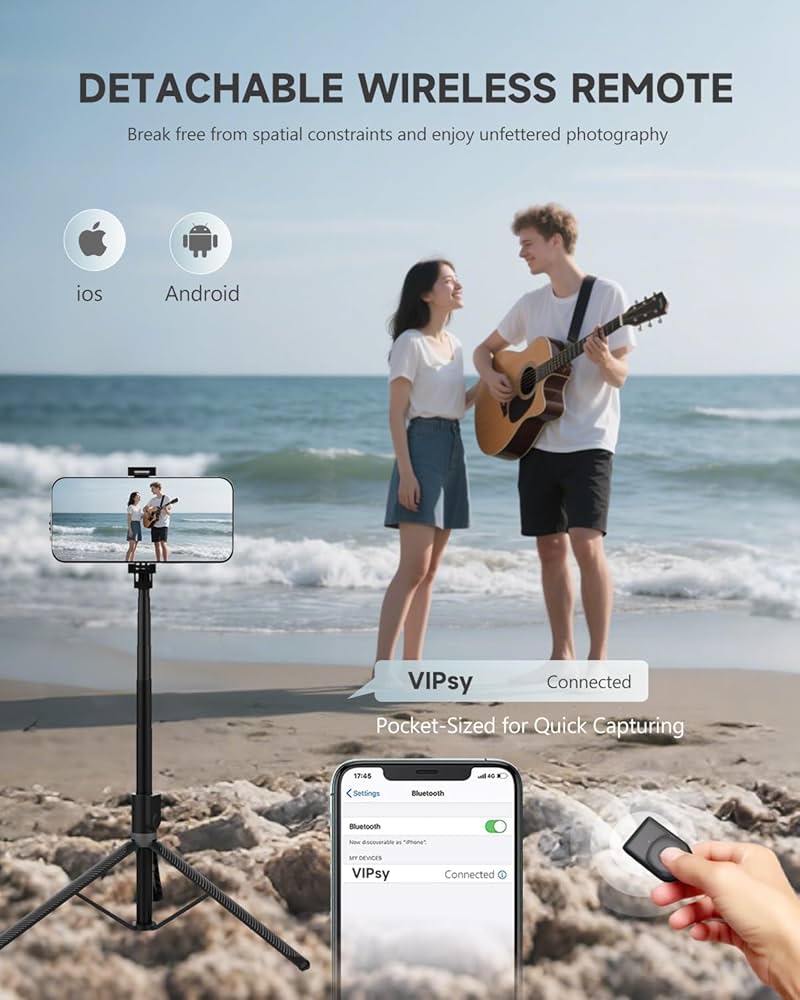 Problems Solved phone tripod and selfie stick, 180cm extendable aluminum tripod for stable photos and selfies.