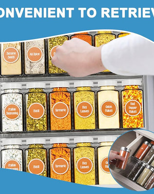 Problems Solved spice rack drawer organizer for kitchen, featuring a compact spice drawer rack with multiple compartments.