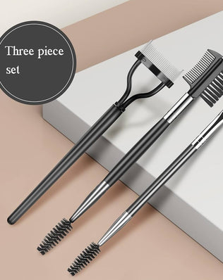 Problems Solved eyebrow brush, eyelash separator, and brow comb set with three makeup tools for grooming and lash styling.