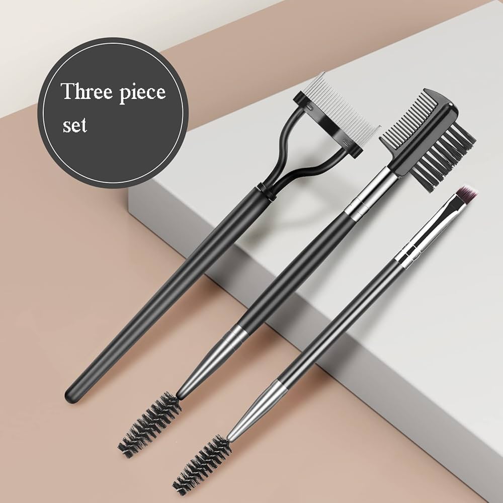 Problems Solved eyebrow brush, eyelash separator, and brow comb set with three makeup tools for grooming and lash styling.