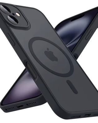 Problems Solved magnetic phone case compatible with MagSafe, military-grade shockproof design, shown in black with secure magnetic features.