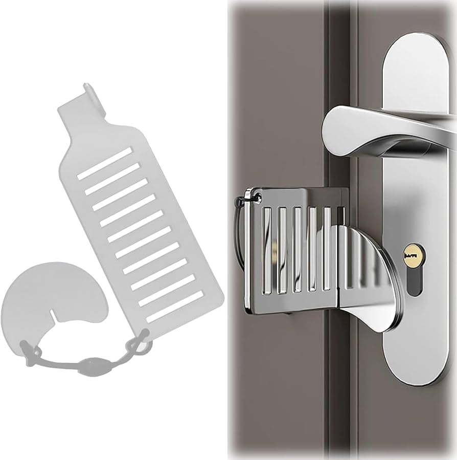 Problems Solved portable door lock, travel security lock for hotel doors, compact safety device for travel security.