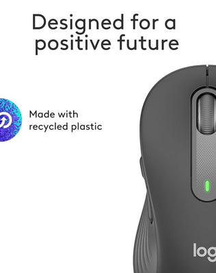 Problems Solved Signature M650 L full size wireless mouse with ergonomic design and multiple buttons on a desk.