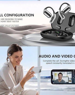 Problems Solved Translation Earbuds with AI, real-time language translator in a compact design, showing the earbuds in the image.